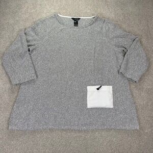 Ali Miles Womens XL Black White Textured Knit Tunic 3/4 Sleeve Toggle Pocket Top